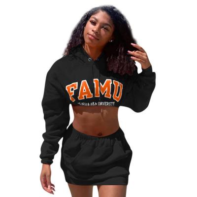 China Breathable Spring Butt Wrap Shorts Skirt Long Sleeve Hoodie Casual Suit Hoodies Set Two Piece Monogram Printing for sale