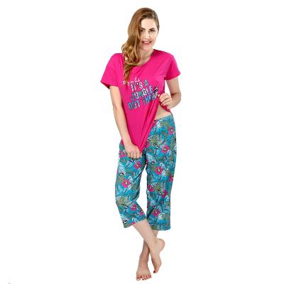 China Amazon USA Rongxi Breathable Custom Label Label Hot Selling Size Plus Print Cotton Pajamas Women Sleepwear 2 Pieces Set for sale