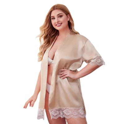 China Summer thermal lace bathrobe morning robe hot ice silk short plus size European plus size home pajamas and American plus size nightgown for sale