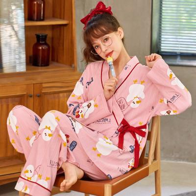 China Thermal Women's Cartoon 100% Cotton Sleepwear PAJAMAS Set Cheap Knitted Japanese Style Women Pajamas Set Good Quality for sale