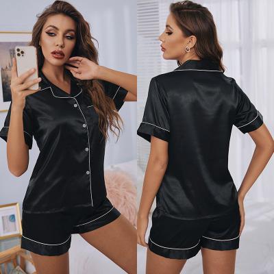 China Good Quality Satin Polyester Breathable Thin Short Sleeve Shorts Women Pajamas Customized for sale