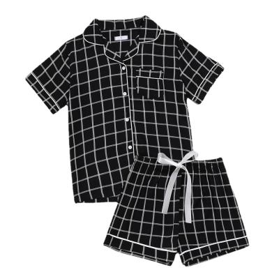 China 2021 New American Plaid Breathable Short Sleeve Shirt Shorts Pajamas 100 Cotton Short Pajamas for sale