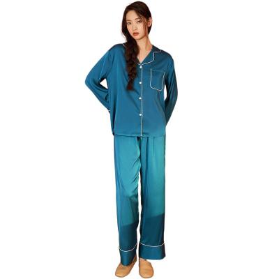 China 2021 new design ladies pajamas retro polyester satin chiffon pajamas pants home suit long-sleeved service wholesale for sale