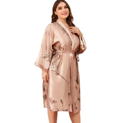 China European and American thermal good quality plus size long home robes ice silk ladies nightgown spring and summer silk bathrobes for sale