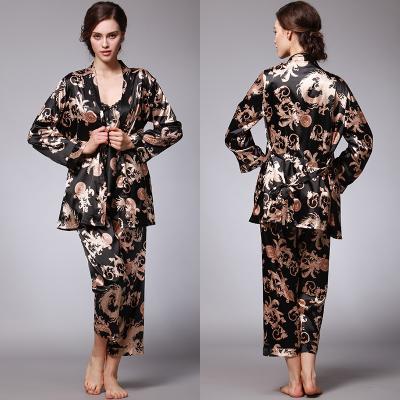 China 2021 New Design Breathable Silk Women Polyester Ladies Sleepwear Three Piece Ice Silk Pajamas for sale