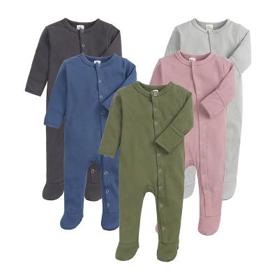 China 100% Organic Cotton Long Sleeve O-Neck Solid Color Romper Jumpsuit Newborn Overall Knitted Long Outfits Autumn Infant Baby Girl Boy Romper for sale