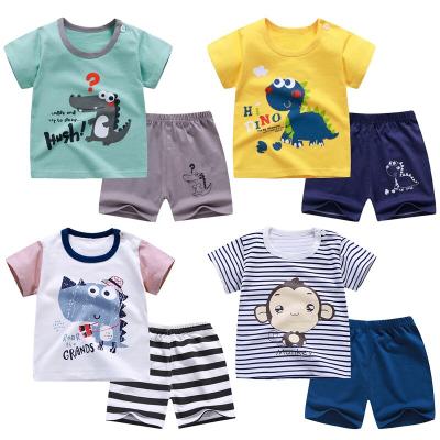 China Wholesale Casual Cotton Cartoon Home Wear Simple Children's Clothing Kids Jogging Suit Summer Kids Pajamas Short Sleeve Suit for sale