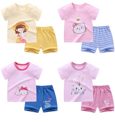 China Summer casual children's clothing cotton shorts 100 two-piece printed suits cotton short sleeve casual girl's suit for sale