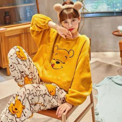 China Winter Thick Warm Korean Style Flannel Women's Two-piece Pajamas Thermal Sleepwear Wholesale for sale