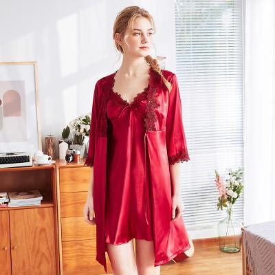 China Wholesale Polyester Ice Silk Women's Long Sleeve Breathable Spring Women's Middle Maxi Dress Sets Customized for sale