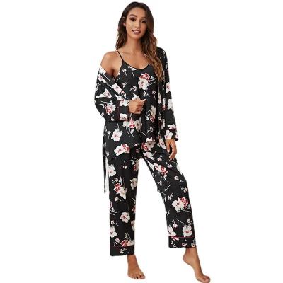 China New Style Breathable Polyester Women Autumn And Winter Sleepwear Fashion Ice Silk Four-piece Women'S Pajamas for sale