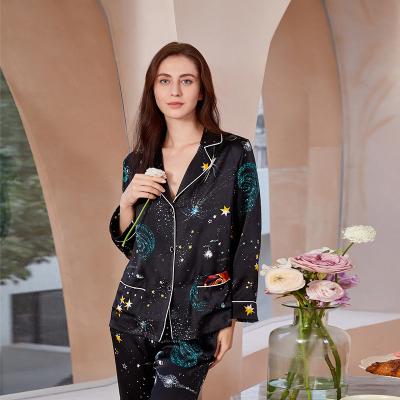 China Thermal high quality women's silk pajamas set two-piece home wear long sleeved 6A grade home silk pajamas for sale