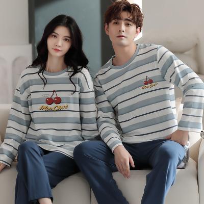 China Ins Thermal Popular Warm Organic Cotton Knitted Couples Pajamascute Printed Women's Long Sleeve Pajamas Sleepwear Wholesale for sale