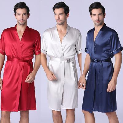 China New Style Polyester Men Breathable Bathrobe Men Short Sleeve Ice Silk Breathable Robe for sale