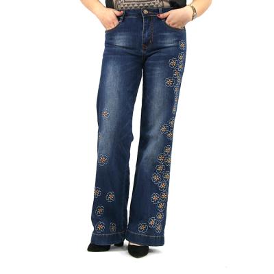 China Viable High Waist Jeans Women Dark Blue Embroidery Rocket Pants for sale