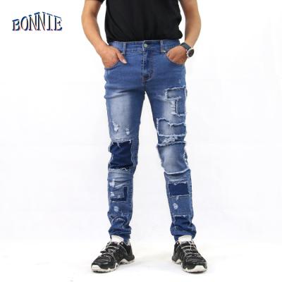 China Viable china blue denim jeans manufacturers plus size smart casual patchwork straight jeans for sale