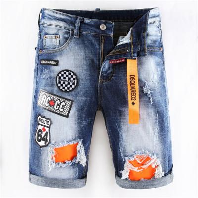 China Wholesale Breathable Embroidery Inkjet Blue Jeans Shorts For Men Casual Stretch Denim Hole Patch for sale