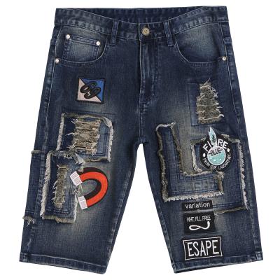 China Mens Hip Hop Lattice Shorts Bullet Breathable Micro Blue Jeans Embroidered Denim for sale