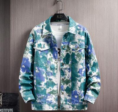 China Denim Jacket Men's Tie-Dyed Denim Polo-Dyed Casual Floral Full Sleeve Cotton Jacket Men's Denim Jacket for sale