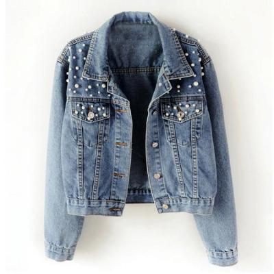 China Spring Breathable Fashion Long Sleeve Women Bead Jean Jacket Denim Jacket For Women 2021 for sale