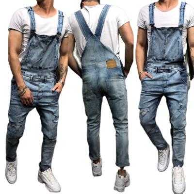 China Fashion Breathable Suspender Tears Pants And Popular Clothes Men Work Denim Overalls Jumpsuits Jeans for sale