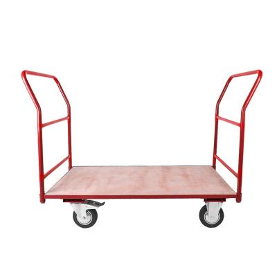 China Warehouse Storage Double Handle Plywood Platform Heavy Duty Disassembled Steel Platform Trolley Trolley for sale