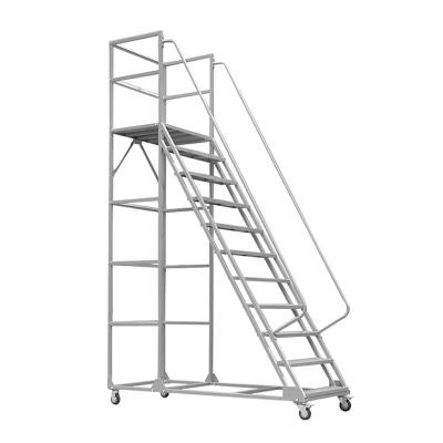 China Rolling Heavy Duty Stable Safety Folding Ladders Carbon Steel Warehouse Platform Ladder With Wheels for sale