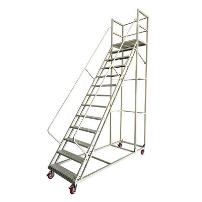 China Folding Ladders Warehouse Movable Order Picking Carbon Steel Platform Ladder With Wheel for sale