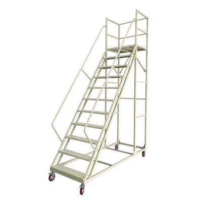 China Folding Ladders Workplace Climbing Safe Rolling Heavy Duty Steel 10 Steps Platform Ladder for sale