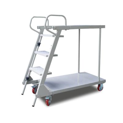 China Folding Ladders Warehouse 4 Wheel Mobile 3 Platform Double Step Ladder Trolley Order Selection for sale