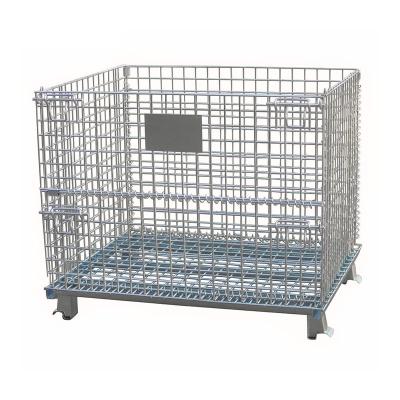 China Collapsible Warehouse Storage Galvanized Steel Collapsible Rack-able Wire Mesh Container for sale