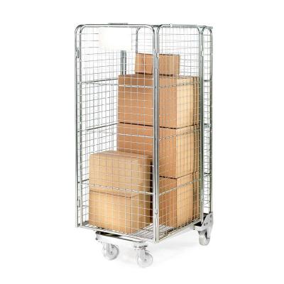 China 4 Sided Galvanized Wire Collapsible Industrial Foldable Mesh Steel Storage Roller Container for sale