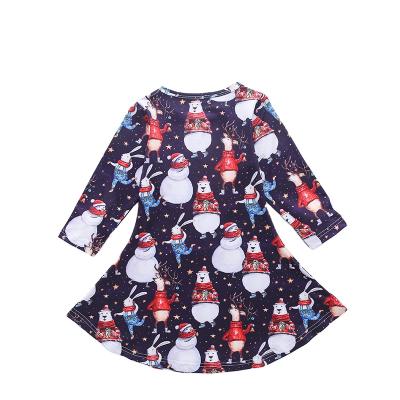 China Factory Wholesale High Quality Comfortable Snowman Anti-Static Printed Kids Christmas Clothes Girls Dresses for sale