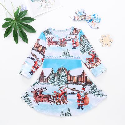 China 2021 Wholesale Custom Christmas Party Printing Santa Dress Anti-static Long Sleeve Casual Dress for sale