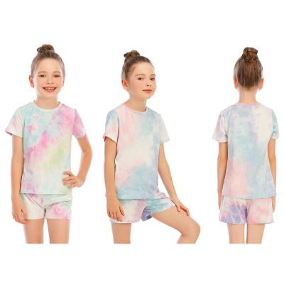 China Girls Summer Dressing Set Casual Tie Dye 2 Piece Tops And Shorts Set Kid Clothing Sets for sale