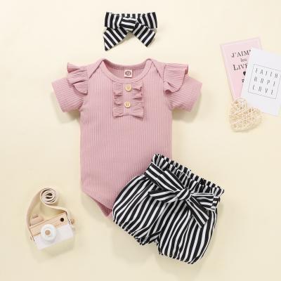 China Lovely Babies' Clothing Sets Cotton Baby Ruffle Rompers Infant Jumpsuit Baby Clothes Romper Set for sale