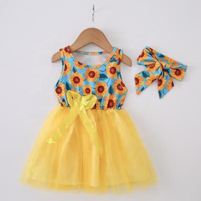 China Wholesale Breathable 2021 Girls Tutu Dress With Sunflowers Headbands Princess Girl Dress for sale