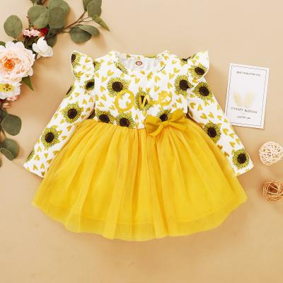 China In 2021 Newly Launched Breathable Comfy Print Cotton Tutu Skirt Long Sleeve Dresses For Girls for sale