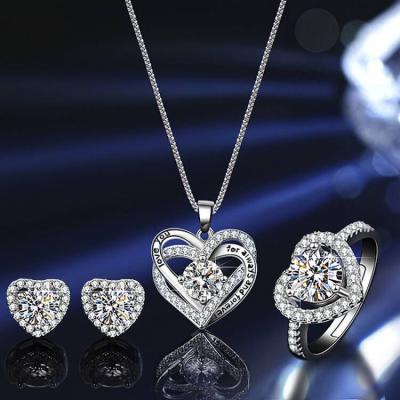 China Ethnic Jewelry Diamond 925 Sterling Silver American Necklace Set Ring and Earrings Moissanite Christmas Gift Jewelry Sets for sale