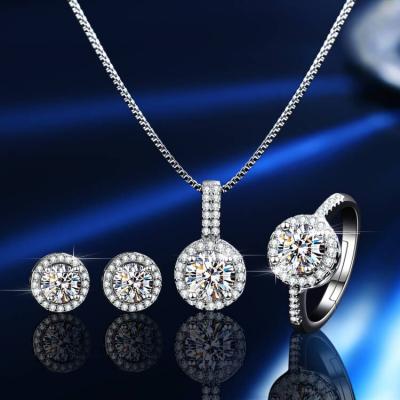 China American Ethnic Silver Anniyo 925 Diamond Set Ring Necklace Gift Jewelry Sets and Moissanite Earrings Christmas for sale