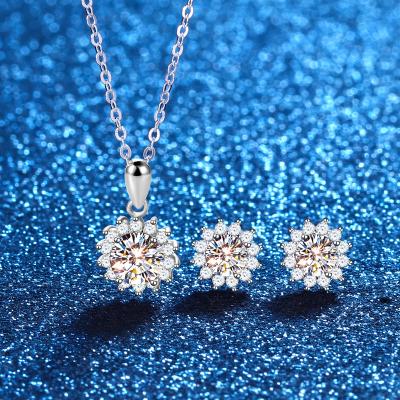 China Ethnic Silver Sunflower Set and Moissanite Christmas Jewelry 925 Necklace Gift Pendant Jewelry Sets for sale