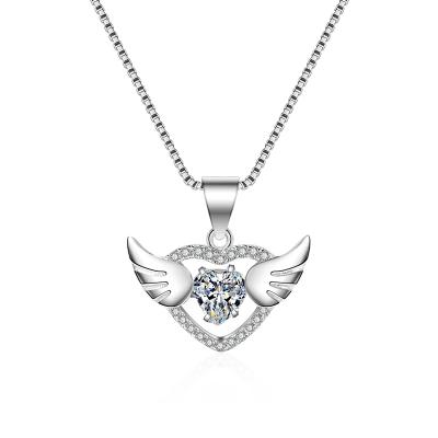 China Fashion Heart Pendant Necklace Zircon Gemstone Silver Diamond Necklace Jewelry Angel Heart Necklace for sale