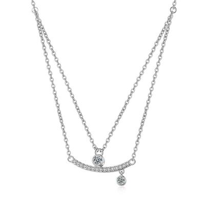 China Fashionable Diamond Double Necklace S925 Sterling Silver Shiny Necklace for sale