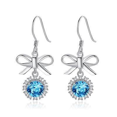 China Pure Silver Simple Earrings Austria Crystal Korean Fashion Bow Earrings Women's New Fashion Earrings for sale