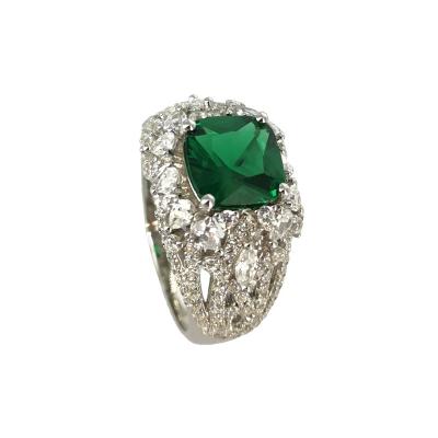 China TRENDY ROMANTIC CLASSIC ELEGANT Dainty fine jewelry zircon ring luxury emerald green ring 925 sterling silver/9k/14k/18k gold big stone ring for sale