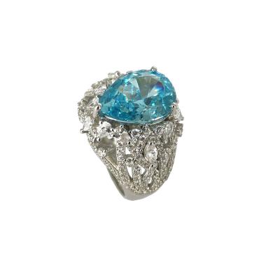 China TRENDY CLASSIC ELEGANT fashion jewelry dainty 925 sterling silver rings Aqua blue Ice cut Pear zircon ring luxury ring 9k/14k/18k gold ring for sale