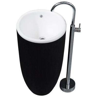 China 2021 New Design Eco-friendly Artificial Stone Bathroom Basin Freestanding Pedestal Wash Basin Floor Stand Solid Outdoor Wash Basin for sale