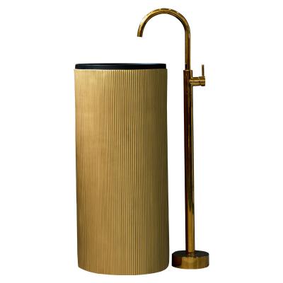 China Supplier Eco-Friendly Gold Artificial Stone Factory Freestanding Solid Pedestal Bathroom Pedestal Bathroom Stone Sink Eco-Friendly Gold Color for sale