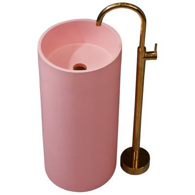 China Factory Direct Solid Outdoor Solid Pedestal Freestanding Bathroom Sink Pedestal Rose Color Factory Hotel Modern Pedestal Eco-Friendly Basin for sale