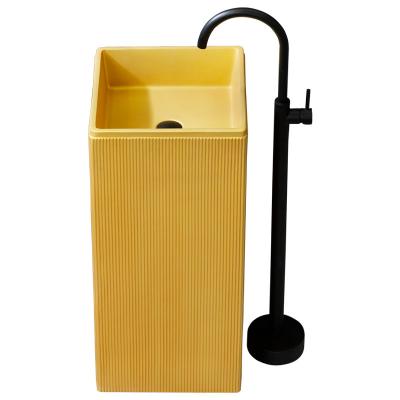 China Eco-friendly Basin Eco-friendly Square Resin Wash Basin Supplier Factory Acrylic Solid Pedestal Outdoor Washbasin for sale